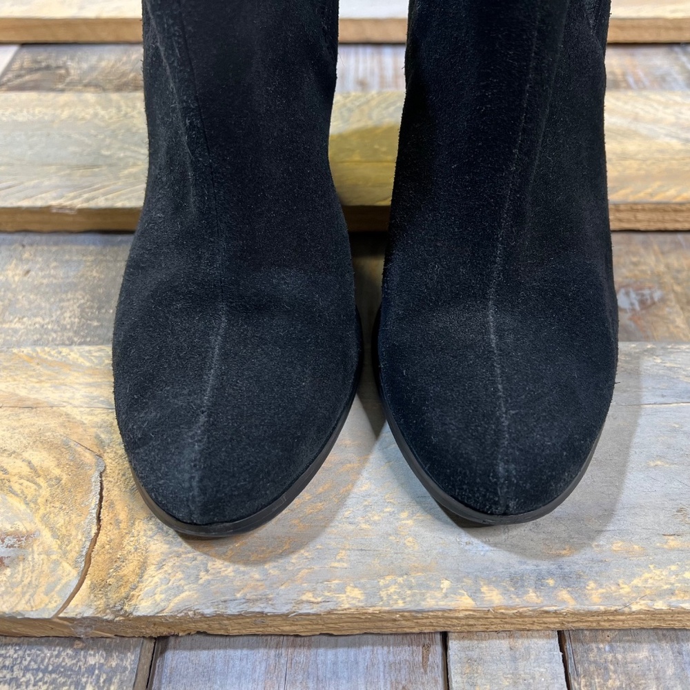 EUC [Tahari] SUEDE Slip On Black Leather Cora Wedge Ankle Boots + Bootie | 7 - Picture 6 of 14